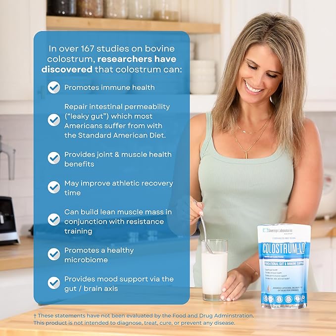 Colostrum-LD Liposomal Delivery - Colostrum Powder - Gluten-Free Lactose-Reduced - 34 Servings - Sovereign Laboratories - 6 oz Vanilla