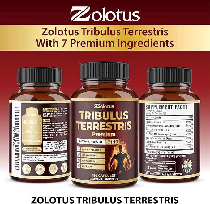 Tribulus Terrestris Supplement for Men &amp Women 5-Month Supply with Ashwagandha Panax Ginseng Saw Palmetto Maca Shilajit 150 Count