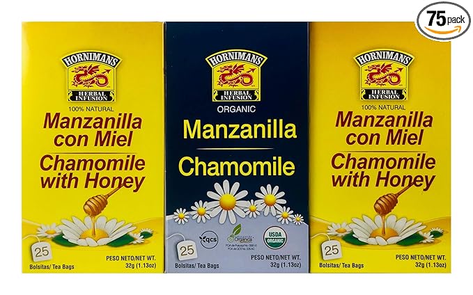 Hornimans Manzanilla Con Miel (50 tea bags) AND Manzanilla (25 tea bags) - Chamomile Tea - Herbal Tea - 75 tea bags