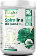 biophix Organic Spirulina Powder 2.2 Lbs 100% Pure Spirulina Blue Green Algae Powder Vegan Non GMO Non-Irradiated USDA Certified Best Protein Superfood