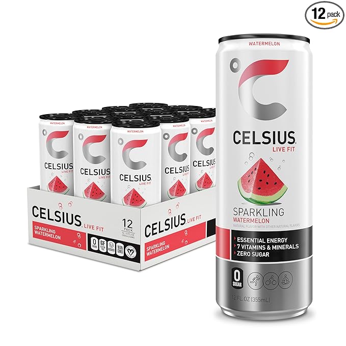 CELSIUS Sparkling Watermelon Functional Essential Energy Drink 12 Fl Oz (Pack of 12)