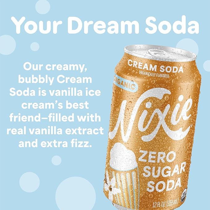 Nixie Organic Zero Sugar Soda Ginger Ale &amp Cream Soda 0 Sugar 0 Calories Healthy Soda Pop Non-GMO 12oz Cans (24 Pack)