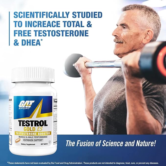 GAT SPORT Testrol Gold ES with Shilajit Tribulus DIM Zinc Longjack Fenugreek Saw Palmetto Estrogen Balance 60 Tablets