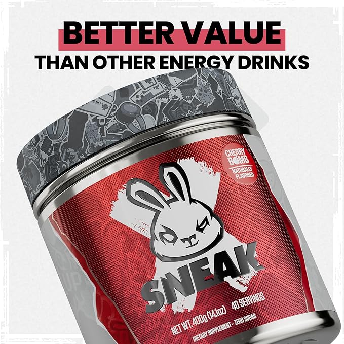 SNEAK Energy Drink Powder | Cherry Bomb | No Sugar. No Nasties. Just Natural Caffeine Focus-Boosting Nootropics | 40 Servings