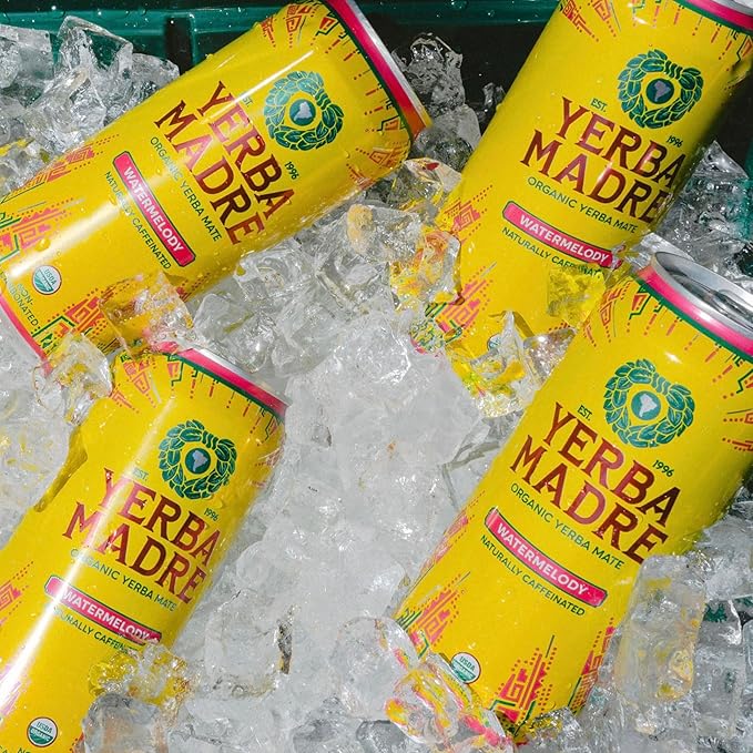 Yerba Madre Organic Yerba Mate Energy Drink Alternative Watermelody 150mg Plant Based Caffeine Smooth Energy &amp Focus No Jitters or Crash 15.5 Oz Cans (Pack of 12)
