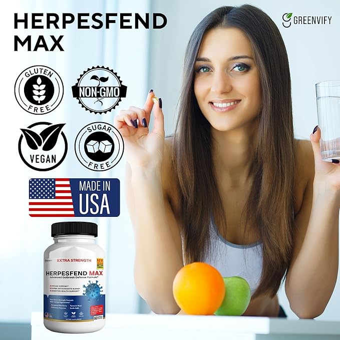HerpesFend Max Extra Strength Advanced Defense Formula 60 Capsules with Elderberry Echinacea Turmeric Garlic Vitamins and Probiotics (10)