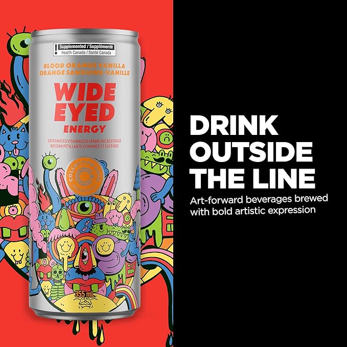 Collective Arts Wide Eyed Energy Drinks | Naturally-Flavored Caffeinated Vitaminized Sparkling Beverage With Fruit Extracts | Blood Orange Vanilla BOOST | Pack of 12 | 12 fl oz.(355ml)