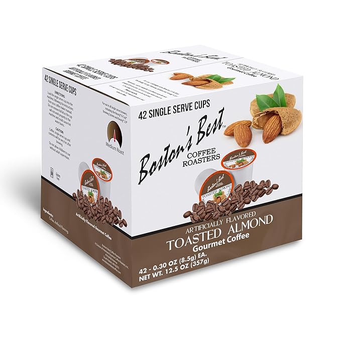 Boston’s Best - Toasted Almond Flavored Delicious Gourmet Coffee Compatible with Keurig Coffee Maker 1 Count (42 Single Serve Medium Roast Cups)