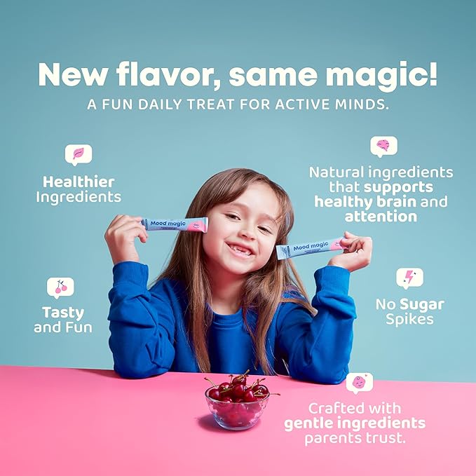 JoySpring Saffron for Kids – Mood Magic Pixie Sticks with Magnesium Citrate &amp Vitamin D3 – Herbal Saffron Extract Drink Mix Sugar Free Cherry Lime Powder | 4+ Years | 25 Servings