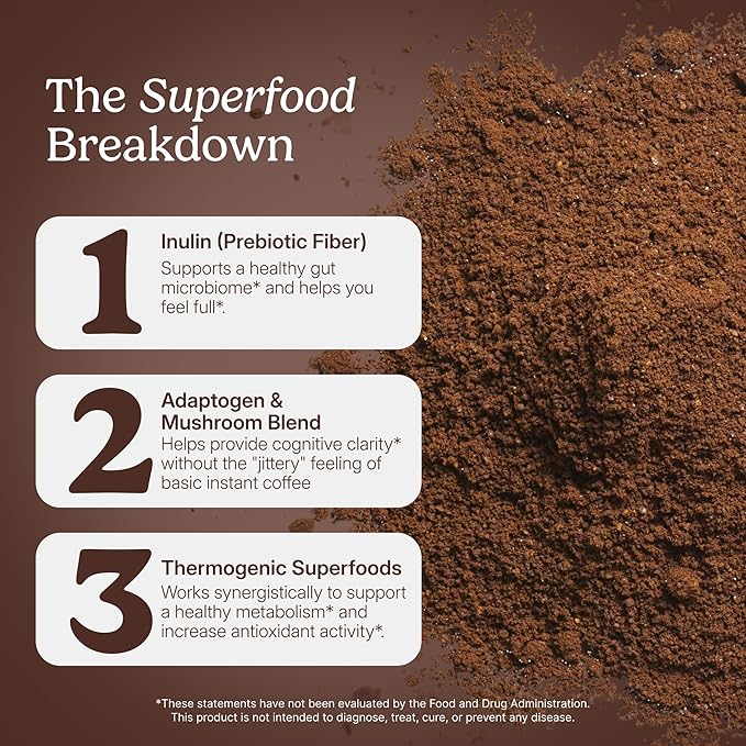 Santo Remedio Super Café Coffee Powder with Prebiotic Fiber &amp Mushrooms Dark Roast 100 mg Caffeine Green Tea &amp Green Coffee Lion’s Mane &amp Ashwagandha 30 Servings