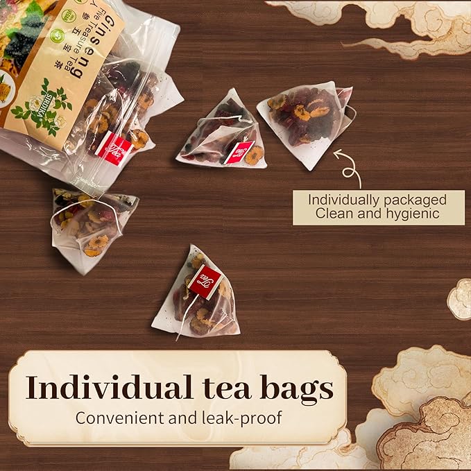 Ginseng Five Treasures Tea Kidney Tea - Ginseng &amp Mulberry Herbal Teas Natural Chinese Red Date Kidney Cleanse Detox Teas Bag for Men Women te de riñon Saludable Organica (2 Bag(50PC))