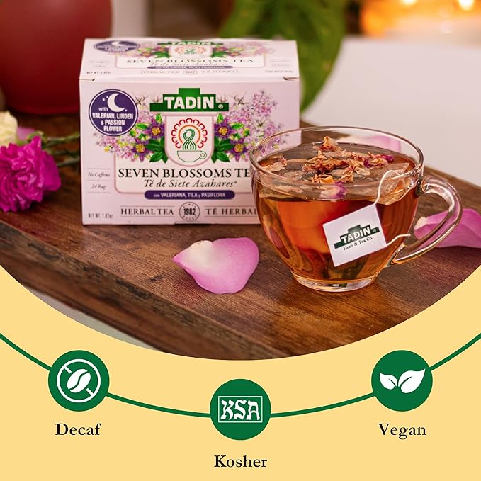 Tadin Seven Blossoms Herbal Tea Caffeine Free 24 Tea Bags Per Box Pack of 6 Boxes Total