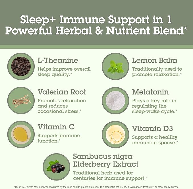 Quantum Health Sleep Immune Support Supplement Melatonin 2mg L Theanine &amp Valerian Root Plus Elderberry Vitamin C &amp D Immunity Boost - 30 Capsules