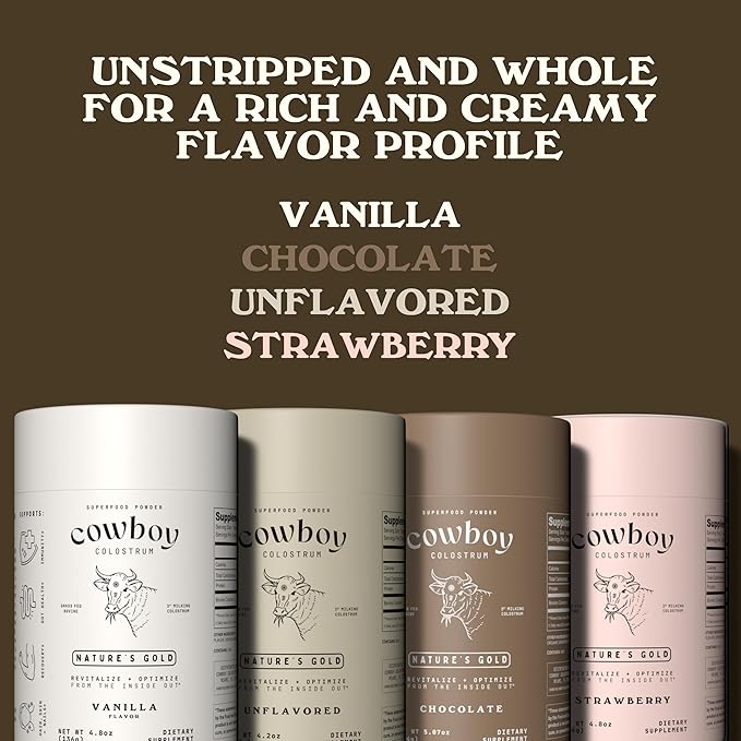 Cowboy - The Exclusive 1st Milking Whole Grass Fed Colostrum Supplement for Full Body Health - Bovine Colostrum Powder Packed w/Bioactive Nutrients - Sugar Free (Vanilla 40 Servings)
