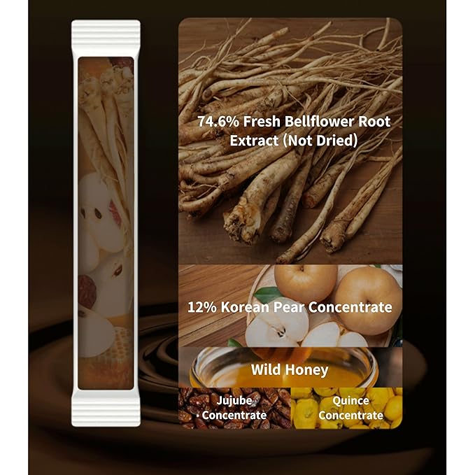 ChunhoNcare Korean Pear and Bellflower Root Juice (10ml × 30sticks) 100% Korean Balloonflower with Honey Quince &amp Jujube Traditional Korean Drink Easy-Cut Stick Pouch