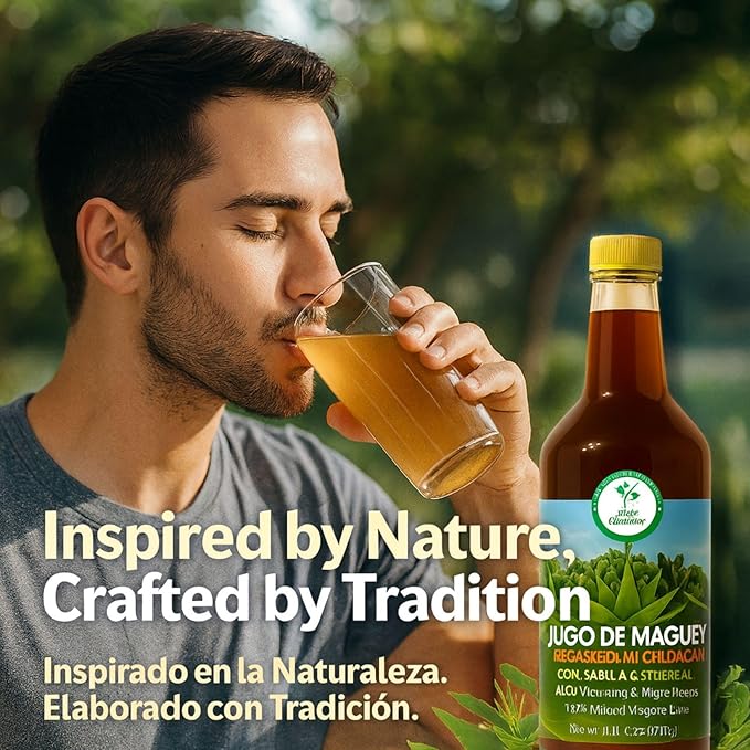 Maguey Jugo(Juice) w/ Aloe Vera &amp 6 Herbs (Sábila y 6 Hierbas)–1000 ml (1 L) Pure Agave Juice – 100% Artisanal Vegan Non-GMO–Natural Digestive Support – Rich in Vitamins B2 B3 &amp C IronCal