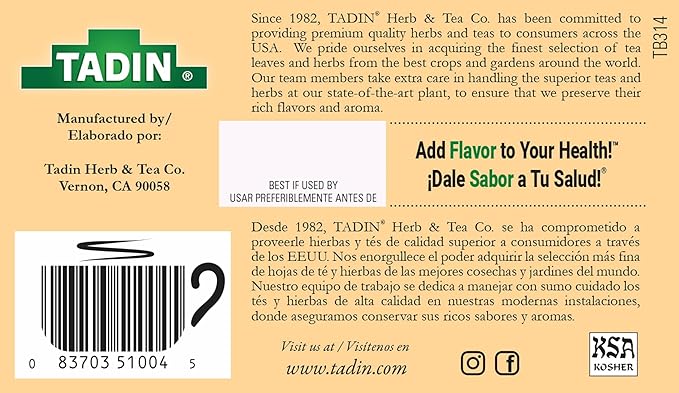Tadin Cinnamon Tea Blend Herbal Tea Contains Caffeine 24 Tea Bags Per Box Pack of 6