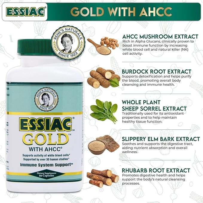 Essiac Gold® with AHCC® – Premium Immune System Booster – 60 Herbal Capsules