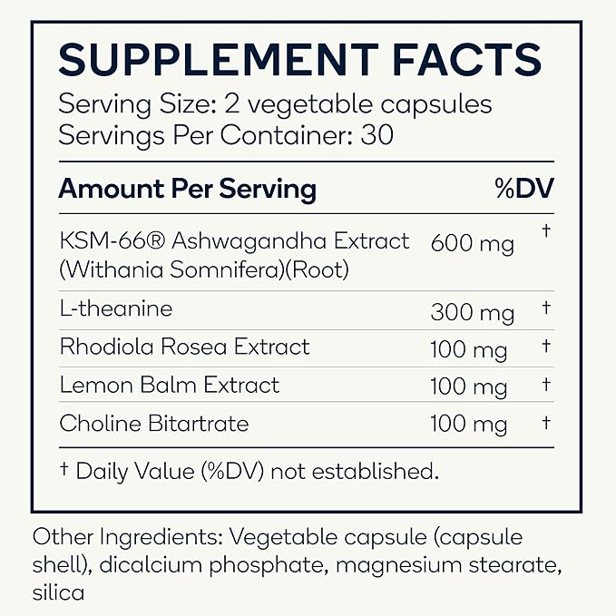 Calm - Natural Stress Relief &amp Mood Support Supplement - Ashwagandha Lemon Balm L-Theanine - 60 Vegan Capsules (Calm)