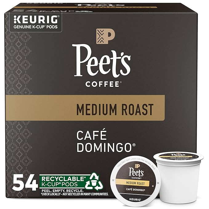 Peet's Coffee Medium Roast Keurig K-Cup Pods 100% Arabica Coffee - Café Domingo 54 Count (1 Box of 54 Pods)