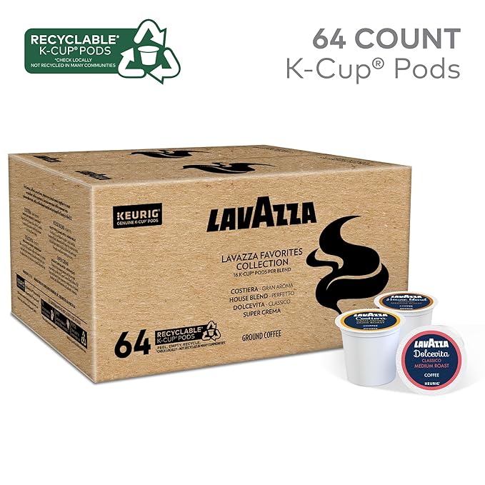 Lavazza Favorites Collection Variety Pack Single Serve Keurig® K-Cup® Pods Light and Medium Roast Coffees 64-Count Box