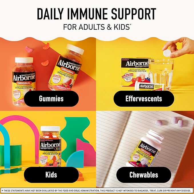 Vitamin C 1000mg (per serving) - Airborne Zesty Orange Effervescent Tablets (36 count in a box) Gluten-Free Immune Support Supplement With Vitamins A C E ZINC Selenium Echinacea &amp Ginger