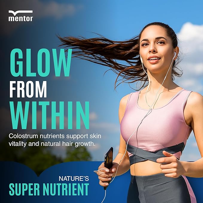 Mentor Colostrum Powder Supplement for Humans - Organic Bovine Colostrum Supplement for Gut Health Hair Growth Beauty and Immune Support - Colostrum Protein
