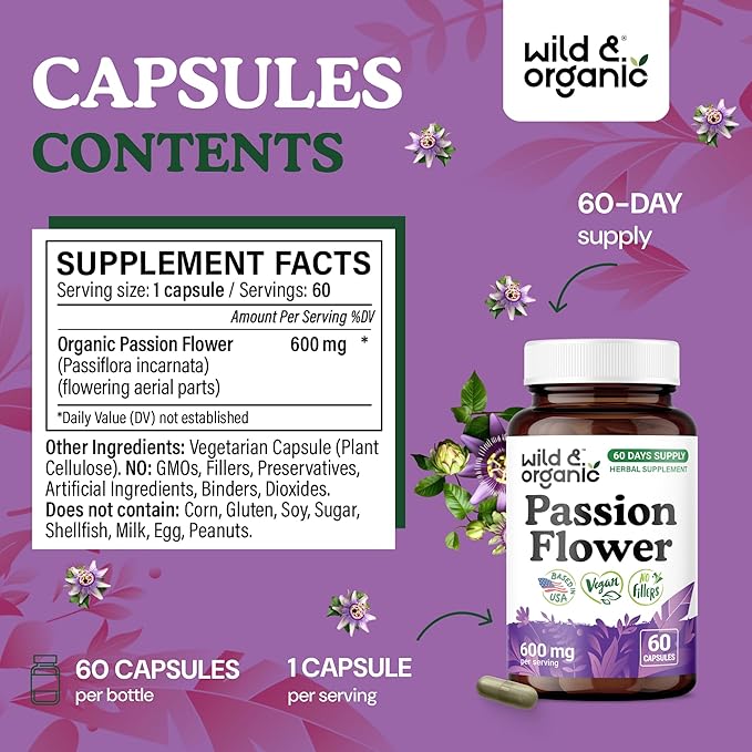 Wild &amp Organic Passion Flower 60 Capsules &amp Chamomile 60 Capsules