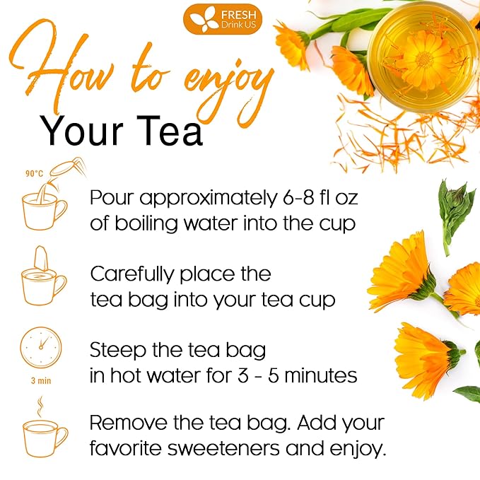 FreshDrinkUS Premium 135 Calendula Tea Bags 100% Natural and Pure Calendula Flowers Eco-conscious Tea Bags. Herbal Tea. No Sugar No Caffeine No Gluten Vegan.