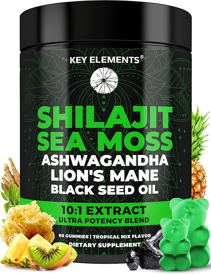 Organic Shilajit Gummies with Sea Moss Gummies - Shilajit Supplement for Immune Support - Pure Himalayan Shilajit and Ashwagandha with Sea Moss and Shilajit Lion’s Mane Extract and Black Seed Oil