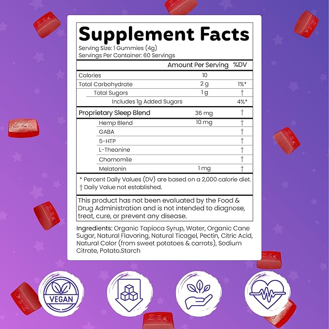 Premium Melatonin Sleep Gummies | Advanced Nighttime Blend with GABA L-Theanine &amp Chamomile | Slumber Berry Vegan Gummies for Calm Relaxation &amp Restful Sleep | 30 Count