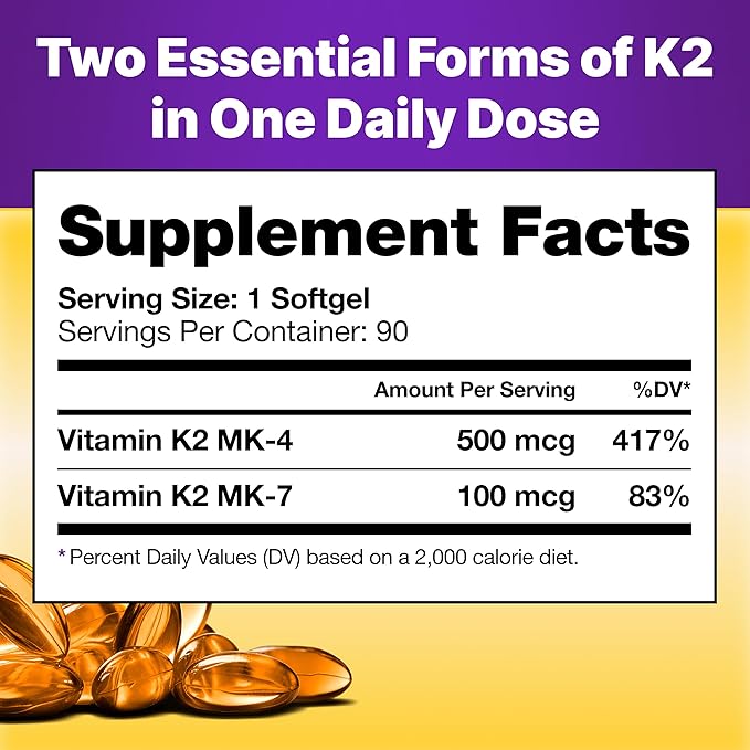 InnovixLabs Full Spectrum Vitamin K2-90 Softgels with 600 mcg of Trans Form MK7 and MK4 - Supports General Health and Bone Strength - Soy and Gluten Free K2 Vitamin Supplement (Pack of 2)