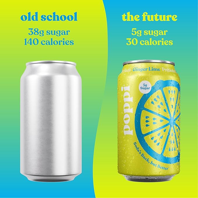 Poppi Sparkling Prebiotic Soda Beverage with Apple Cider Vinegar Seltzer Water and Fruit Juice Ginger Lime Flavor 12 FL Oz Pack of 12 Packaging May Vary