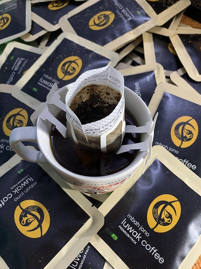 Mbah Jono Wild Luwak Coffee Drip – 100% Arabica Civet Coffee from Indonesia – Premium Specialty Gourmet Kopi Luwak Handcrafted Single Origin 5 Drip Bags – Strong Smooth &amp Low Acidity