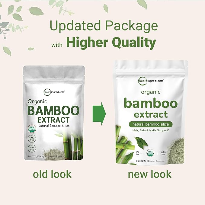 Micro Ingredients Organic Bamboo Extract Powder 8oz (378 Servings) | Bamboo Plant Silica &amp Mineral Supplements | Natural Stem &amp Leaf Extract | Non-GMO Gluten Free Vegan Friendly