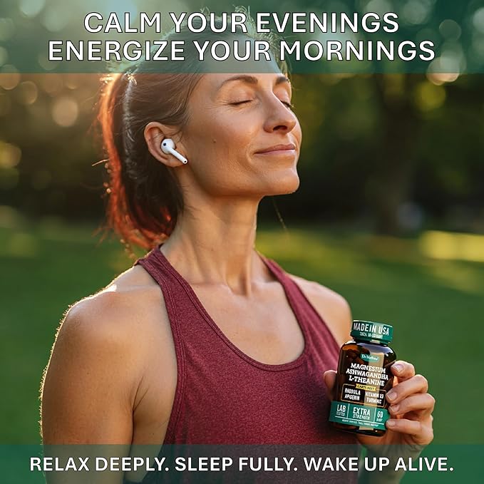 Cortisol Reducer &amp Adrenal Support Supplement–Natural Stress Relief with Ashwagandha KSM-66 Magnesium Glycinate &amp Citrate L-Theanine Rhodiola Apigenin Turmeric &amp Vitamin D3–Calm Mood
