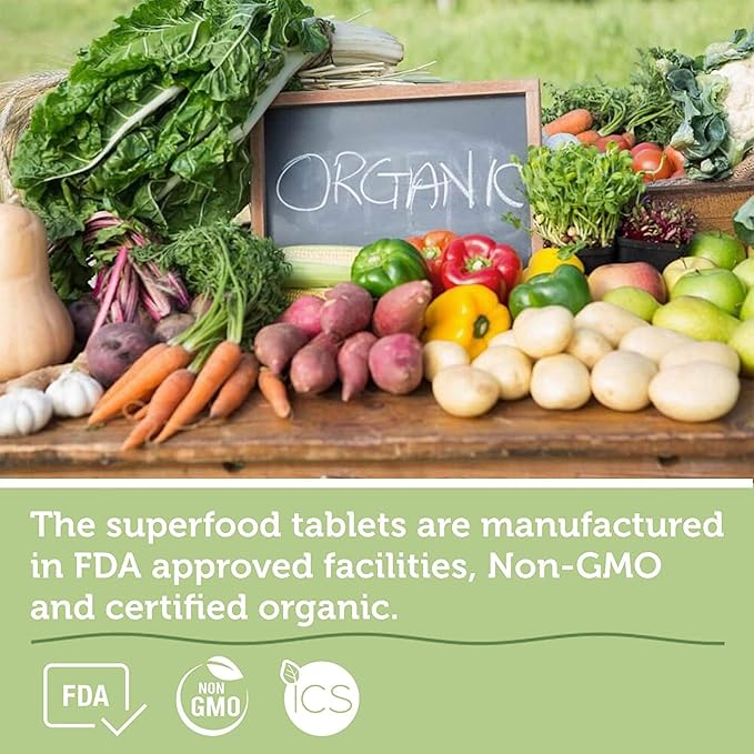 Organic Superfood Greens Fruits and Veggies Complex - Best Dietary Supplement with 14 Greens &amp14 Fruits &amp Vegetables with Alfalfa Rich in Antioxidants Organic Ingredients Non-GMO (180 Count Pa