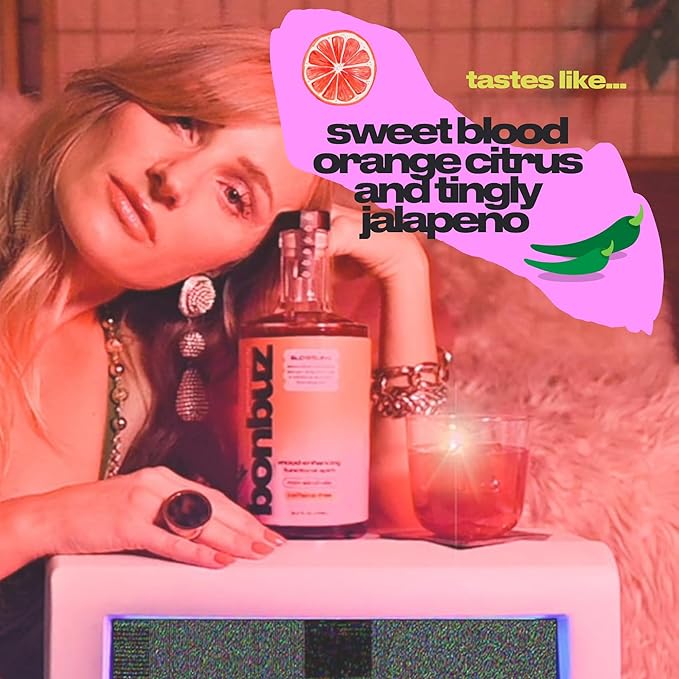 Bonbuz Slowburn Caffeine-Free - Functional Non-Alcoholic Spirit with Nootropics &amp Adaptogens - Spicy Sugar-Free Mocktail Mixer &amp Alcohol Replacement Drink - Low-Calorie Keto Gluten-Free - 75
