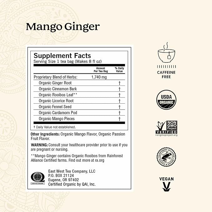 Yogi Tea Mango Ginger Tea - 16 Tea Bags per Pack (6 Packs) - Organic Ginger Root Tea to Support Healthy Digestion - Contains Antioxidants - Includes Cinnamon Bark Rooibos Leaf Mango Flavor &amp Mor