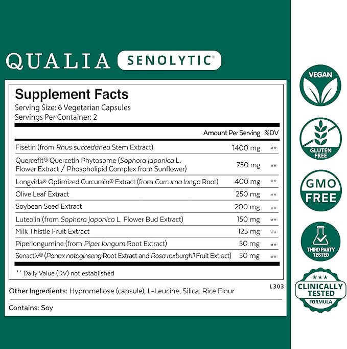 Qualia Life Sciences Qualia Senolytic Ultimate Formula for Enhanced Cell Repair&ampRejuvenation 2-Day Aging&ampLongevity Support Regimen w. FisetinQuercetin PiperlongumineSenactivCurcumin(Pack o
