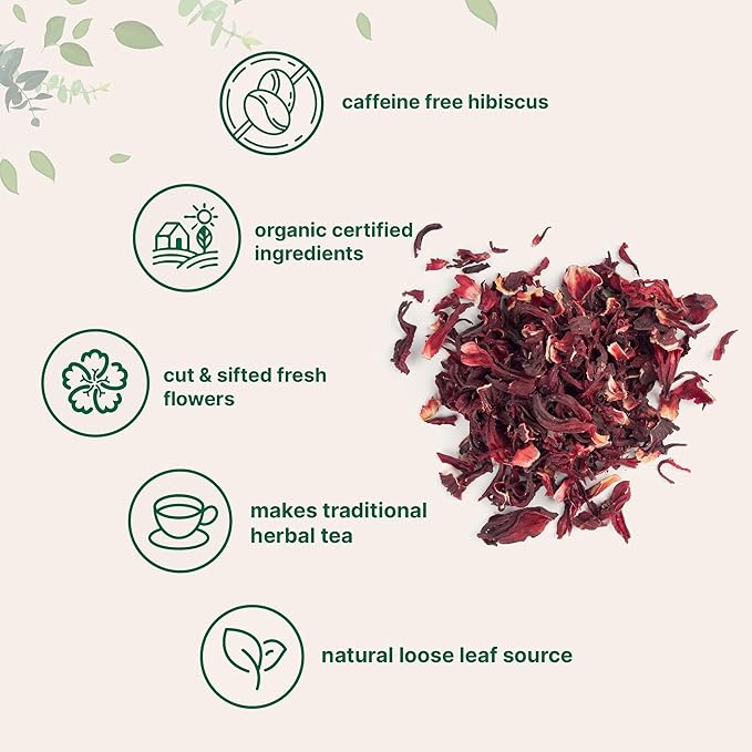 Organic Hibiscus Flowers 2lbs (450+cups) | Flor de Jamaica Loose Leaf Tea for Hibiscus Tea Bags | Cut &amp Sifted Dried Leaves | Caffeine Free Non-GMO No Sugar