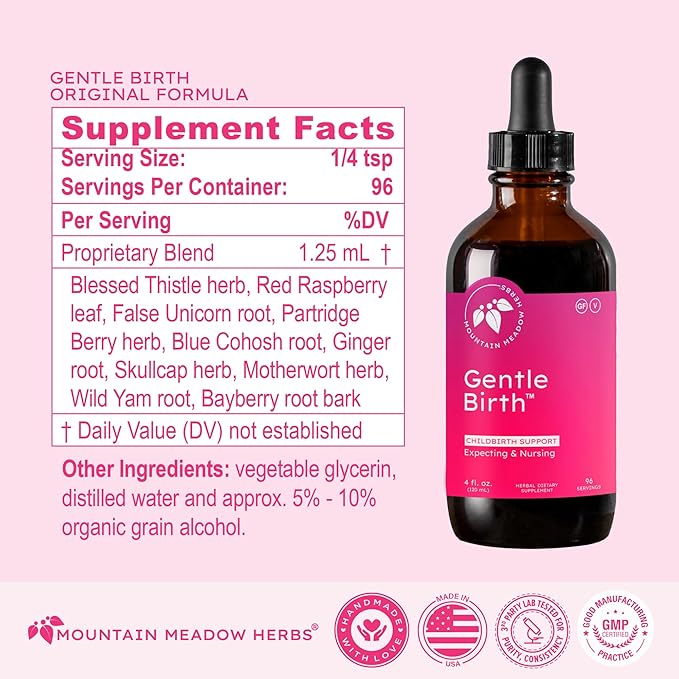 Mountain Meadow Herbs Gentle Birth for Birth Prep/Labor Prep Fast Acting Liquid Herbal Extract for Childbirth Support - 4oz