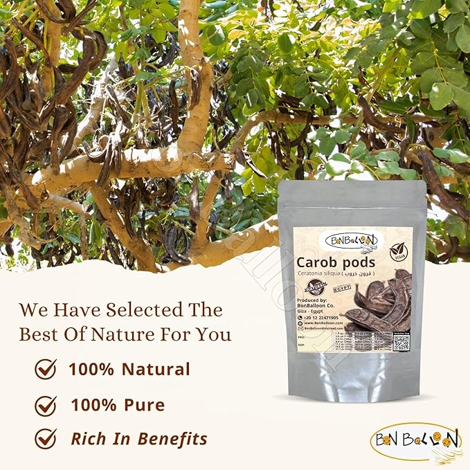 bonballoon Organic Raw Pure Natural Food 20 Pcs Carob Pods Whole ( 12 oz / 340 gm ) Ingredients Ceratonia Siliqua Caesalpinioideae Fabaceae Non Gmo Herbies Herbs Better Herbal Spices Eat Or Drink