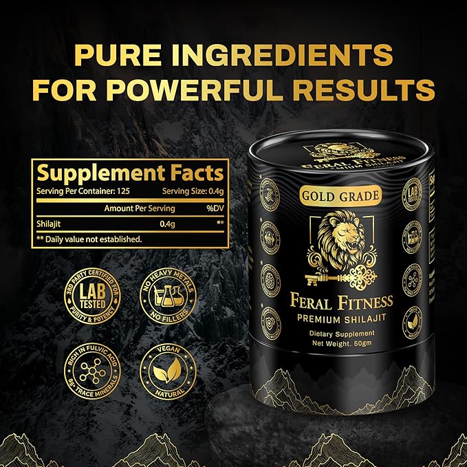 50g | Lab Tested in the USA | 100% Pure Himalayan Shilajit Resin - Gold Grade | 85+ Trace Minerals &amp Fulvic Acid | Supports Energy Stamina Focus &amp Vitality for Men &amp Women | Glass Jar (1