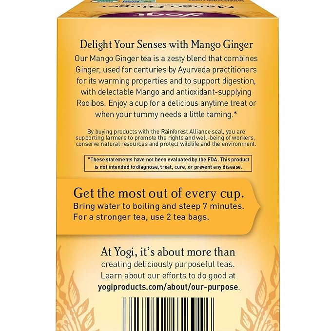 Yogi Tea Mango Ginger Tea - 16 Tea Bags per Pack (6 Packs) - Organic Ginger Root Tea to Support Healthy Digestion - Contains Antioxidants - Includes Cinnamon Bark Rooibos Leaf Mango Flavor &amp Mor