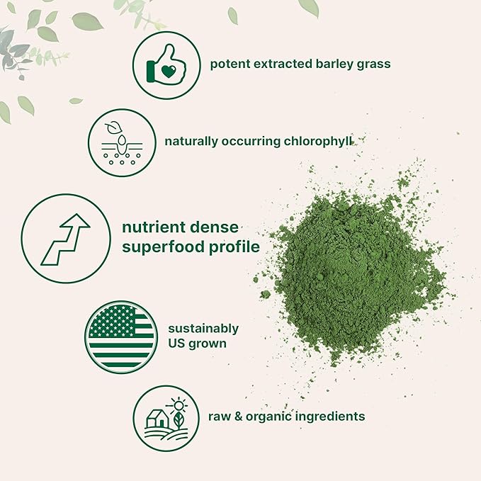 Organic Barley Grass Powder 16 Ounces | US Grown | Rich in Vitamins Minerals Fibers &amp Antioxidants | Superfood Greens Mix for Immune Health and Digestion Support | Non-GMO