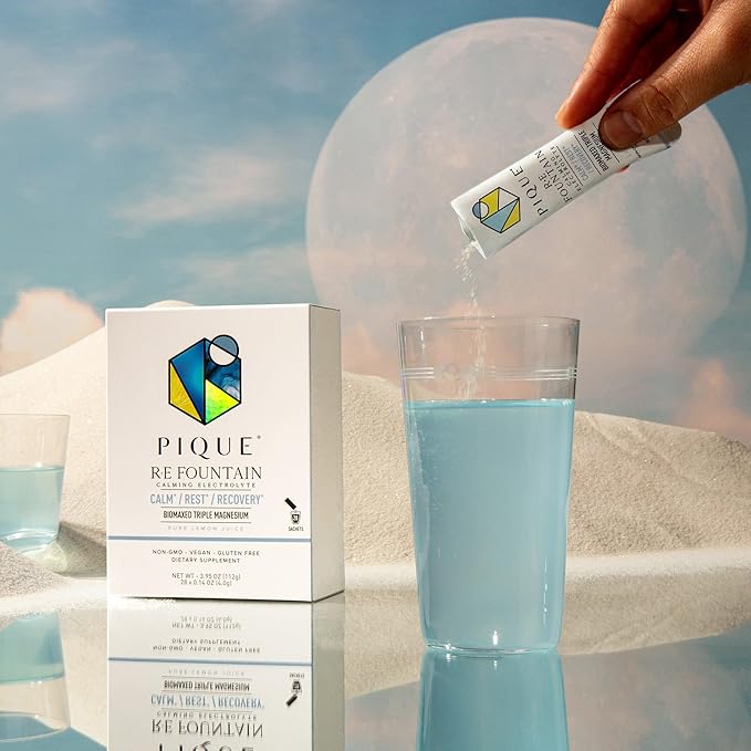 PIQUE RE Fountain Calming Electrolyte Powder - Hydration Powder Packets with Triple Biomaxed™ Magnesium for Rest Recovery and Cognitive Support - No Added Sugar - 28 Single Serve Sticks (Pack of 1)