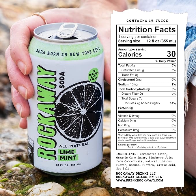 ROCKAWAY Lime Mint Soda Drinks - Low calorie drinks made from Real Fruit Juice All Natural - Soda Pop Drinks Gluten Free Vegan GMO Free - 12oz (12 Pack)
