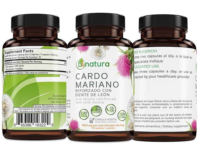 Liver Support Combo – Milk Thistle Capsules + Herbal Detox Tea (Cardo Mariano Turmeric Dandelion Boldo &amp Cuachalalate) – Natural Liver &amp Antioxidant Support – 100% Vegan Non-GMO – by Bexpe