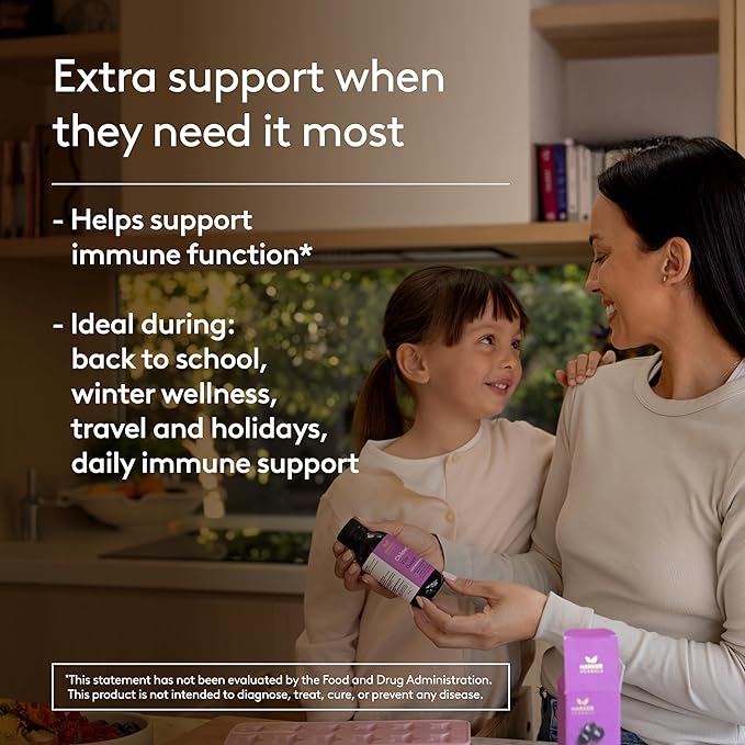 Children's Immune + Wellbeing Herbal Syrup Daily Immunity with Elderberry Echinacea &amp Olive Leaf High Absorption Elderberry Flavor Plant-Based - 5.1 Fl oz (30 Servings)